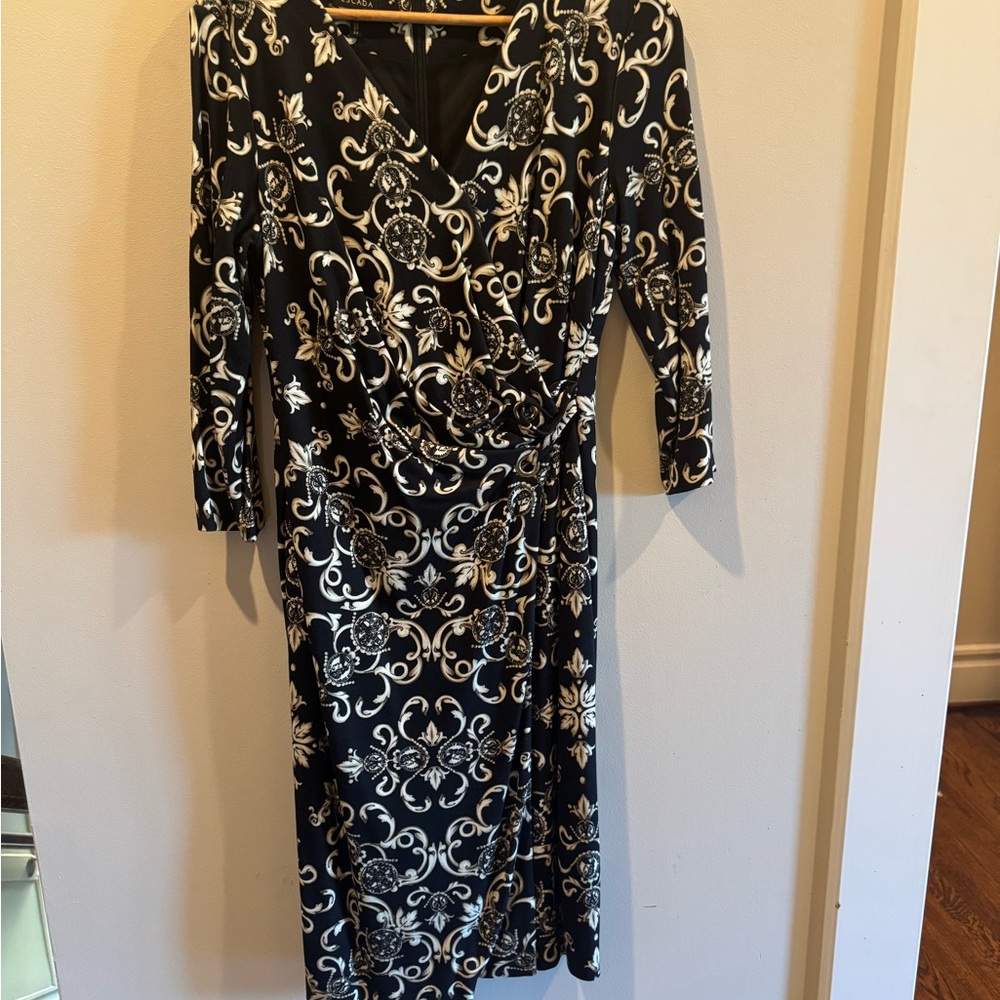 Escada Black and Cream Long Sleeve Dress